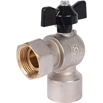 Кран шаровой с накидной гайкой угловой Ду 20 (3/4") ВР/накидная гайка, ручка бабочка STOUT